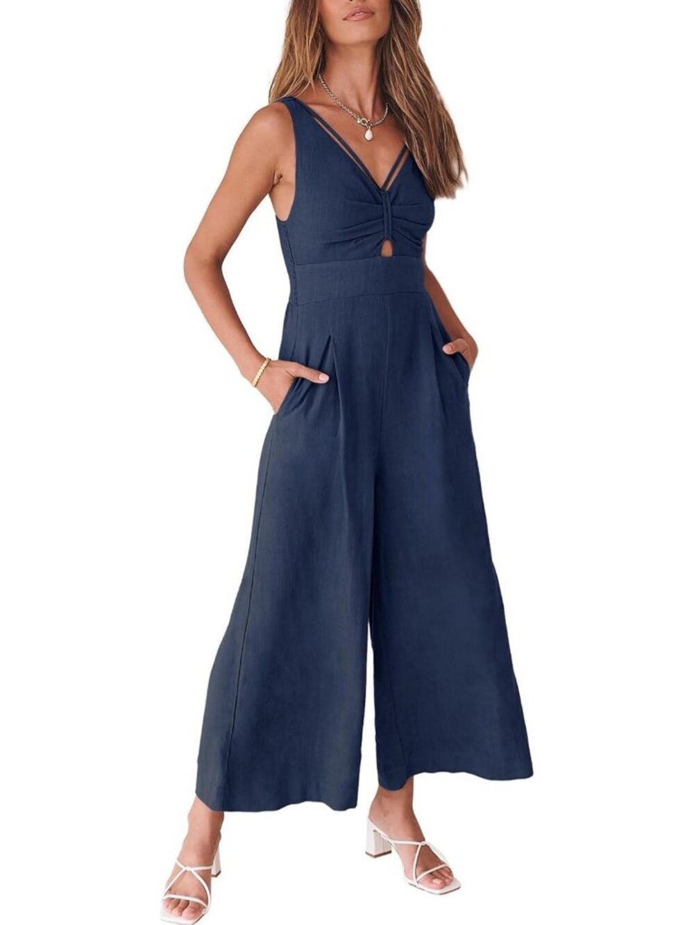 Summer Linen Wide Leg Jumpsuit for Women | Sleeveless, Casual Chic Outfit